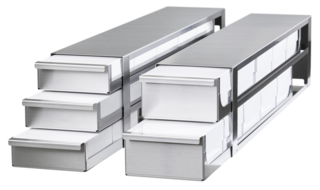 Storage rack with drawers for upright freezers